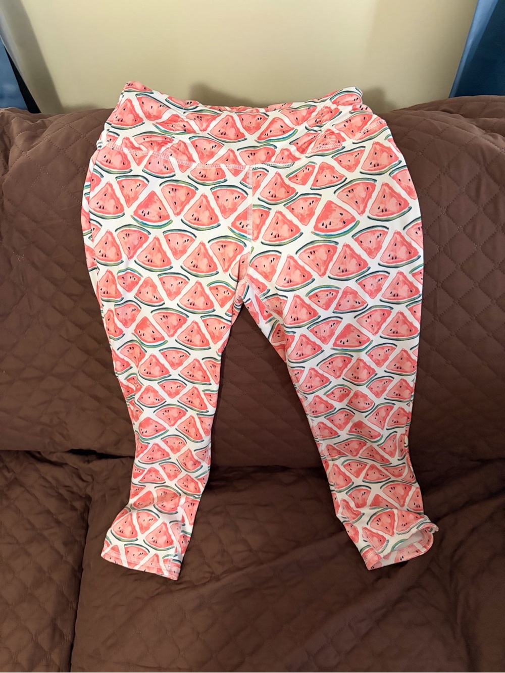 Watermelon Print women Leggings - Pink & Green and coral scalloped back tank
